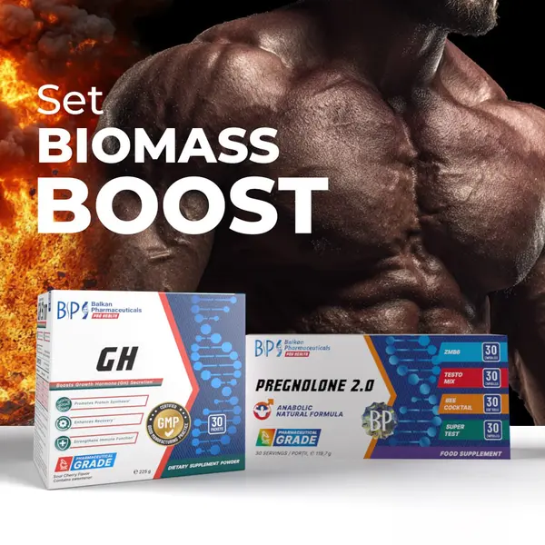 SET BioMass Boost - Testosteron • Hormon de Creștere • Recuperare & Masă Musculară Uscată - set pentru 1 lună