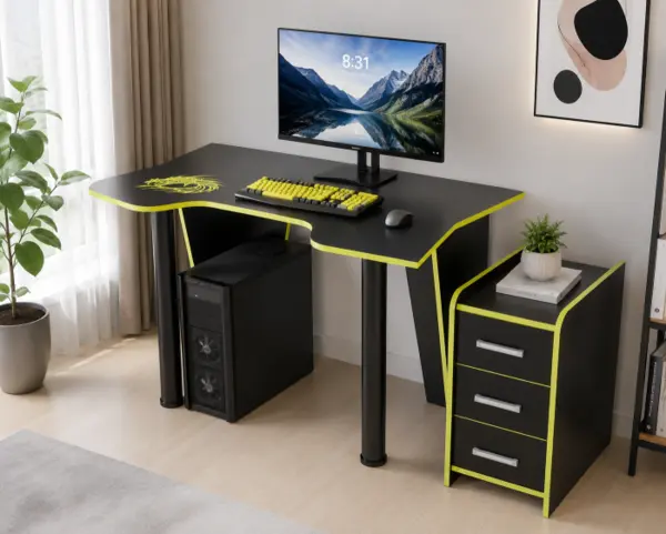 Set birou PC cu noptiera KL 9.1 Wenge Galben