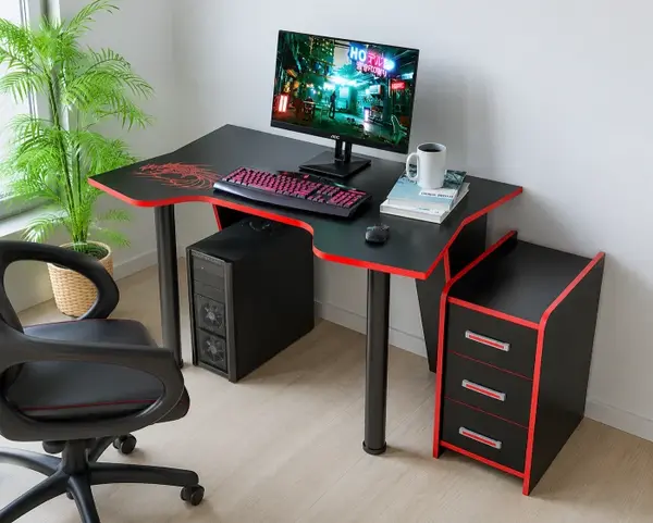 Set birou PC cu noptiera KL 9.1 Wenge Rosu