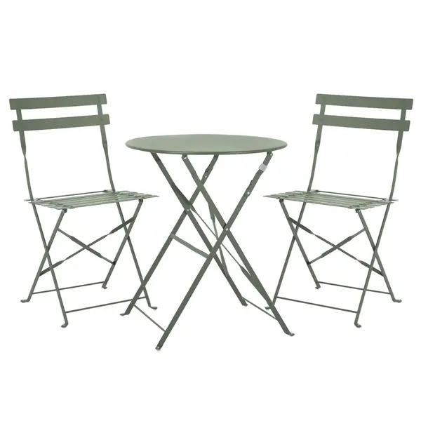 Set Bistro Flair – masă și 2 scaune din oțel vopsit – Verde (Olive Green) - Default Title