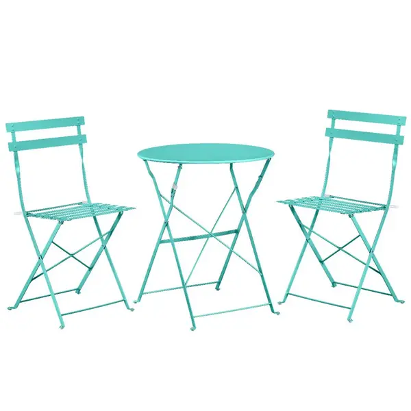 Set Bistro Flair – masă și 2 scaune din oțel vopsit – Verde turcoaz - Default Title
