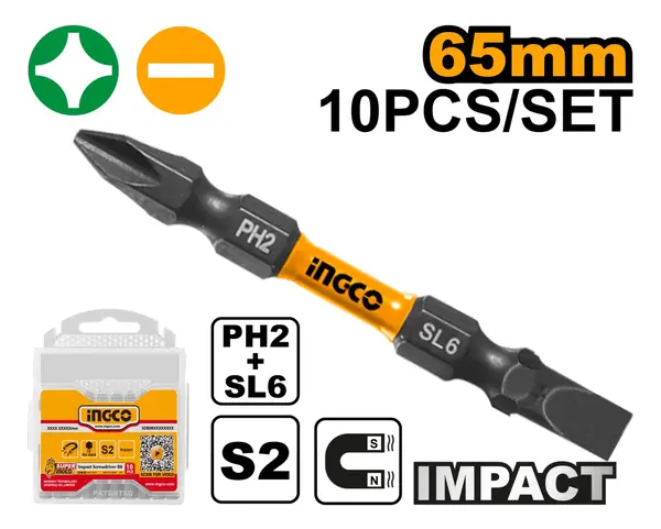 Set Biti PH2 + SL6 Combinat Impact 10buc INGCO SDBIM21HL133