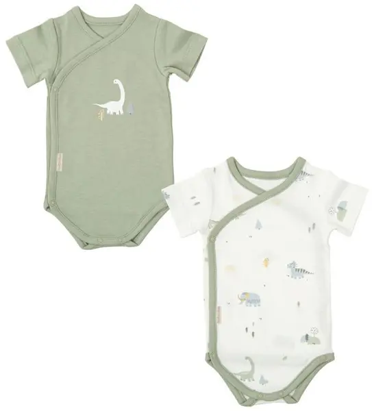 Set body Bimbidreams - Trex, 2 bucăți, 0-1 luni, White/Green