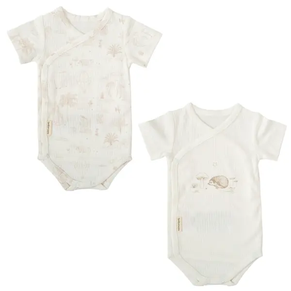 Set body-uri cu mânecă scurtă Bimbidreams - Noe, 2 bucăți, 0-1 luni, White/Linen