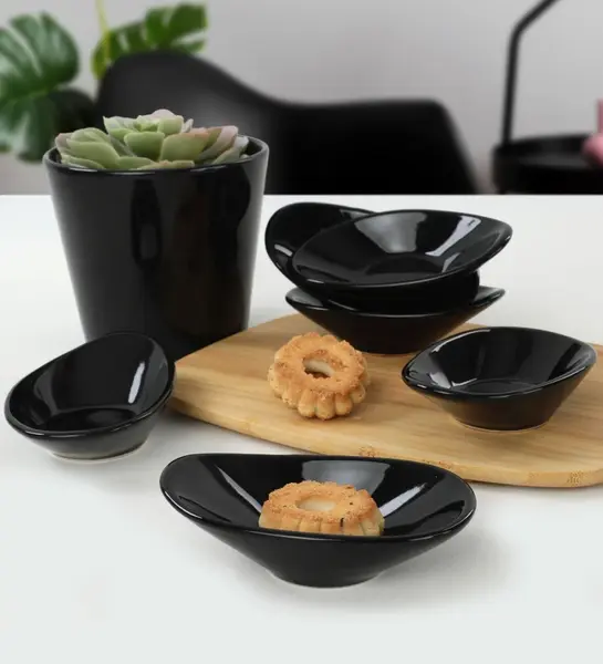 Set boluri de sos din ceramica (6 bucati) Mayd200 Negru 12x7.9x3 cm
