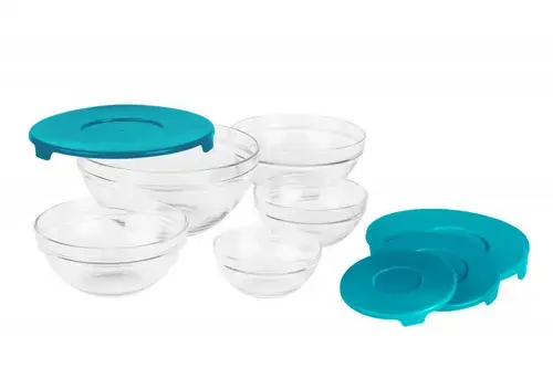 Set boluri de sticla cu capac Vanora Home tVN- GB1401B, 5 bucati (Albastru)