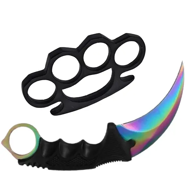 Set Box autoaparare si Cutit karambit Rainbow , 18.5 cm DEPOX , otel inoxidabil