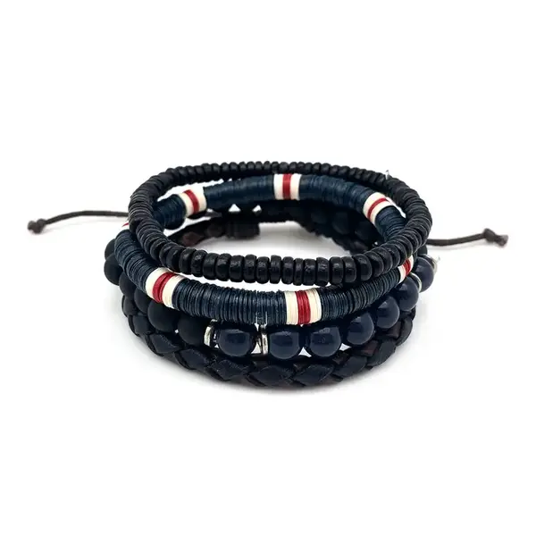 Set brățară bărbăti din piele | Navy