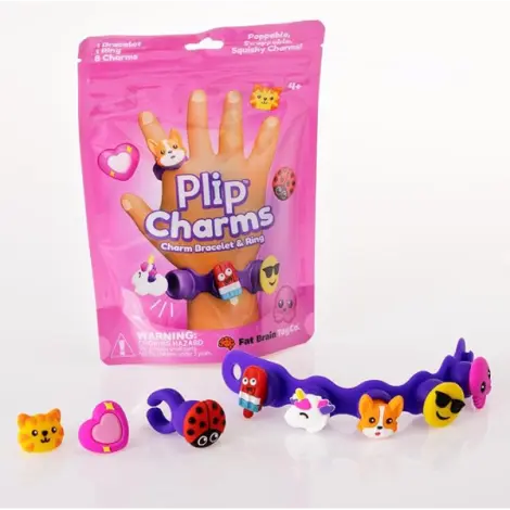 Set Bratara si inel cu talismane pop-it Plip Charms, roz