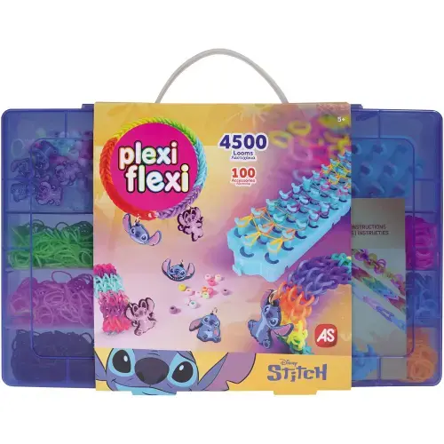 Set bratari elastice HappiHabbi Plexi Flexi Disney Stitch, 4500 elastice, 100 accesorii