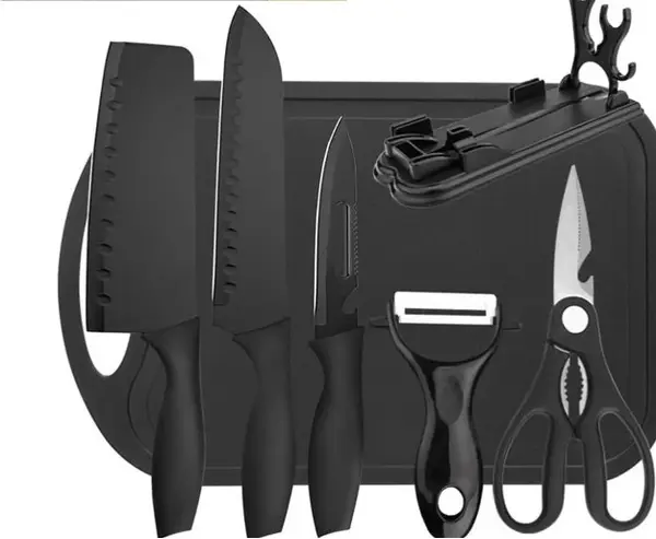 Set bucatarie complet 7 in 1 cutite foarfeca curatator tocator si suport Organizator