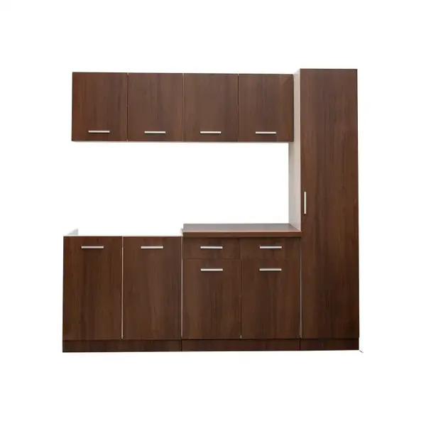 Set bucatarie CORINNE, L 200, 5 corpuri, blat PAL, corp alb, fronturi nuc