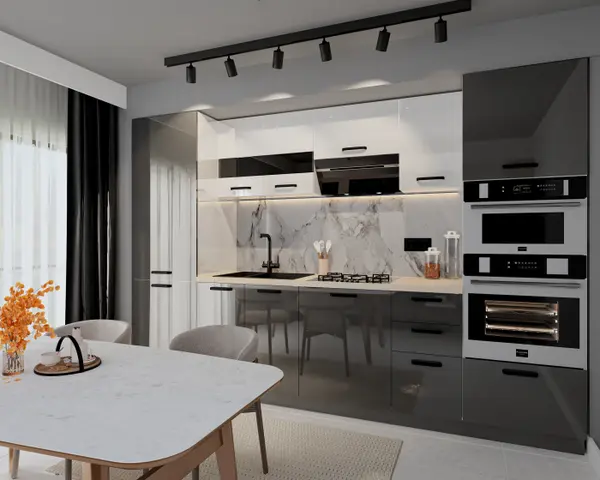 Set Bucatarie Daria MDF Alb Antracit 303x60x200 cm