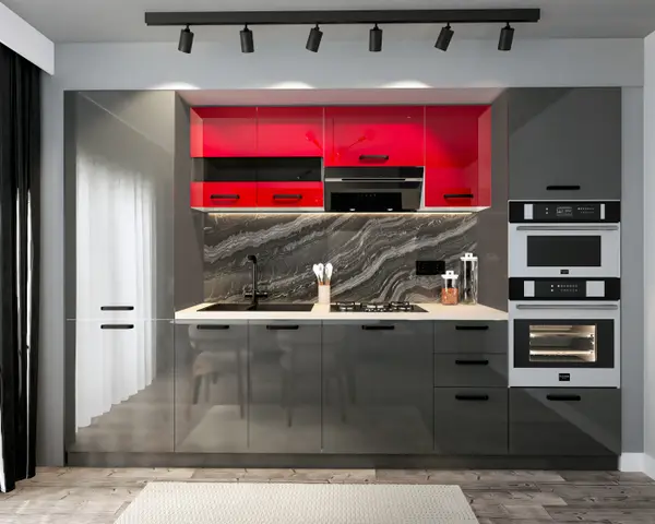 Set Bucatarie Daria MDF Rosu Antracit 303x60x200 cm