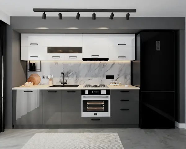 Set Bucatarie Daria MDF V1 Alb Antracit 260x60x200 cm