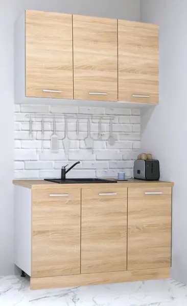 Set bucatarie GERMANIA 120 cm, 4 corpuri, blat gros, sonoma