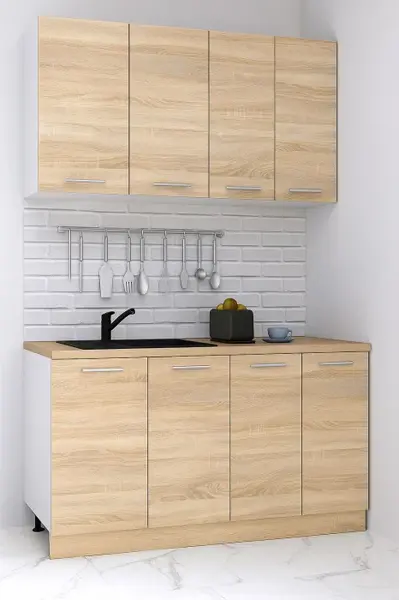 Set bucatarie GERMANIA 140 cm, 4 corpuri, blat gros, sonoma
