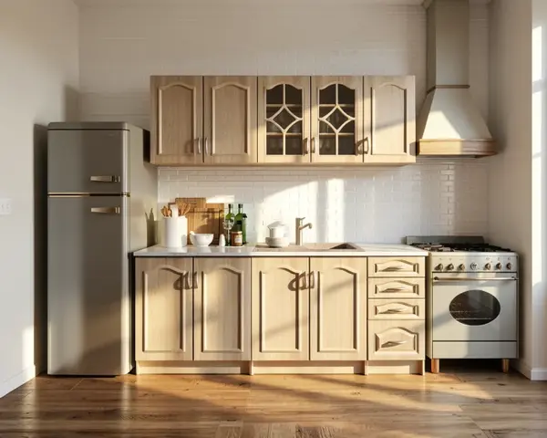 Set Bucatarie Olea Mebel MDF Mesteacan cu blat intreg 200x60x200 cm