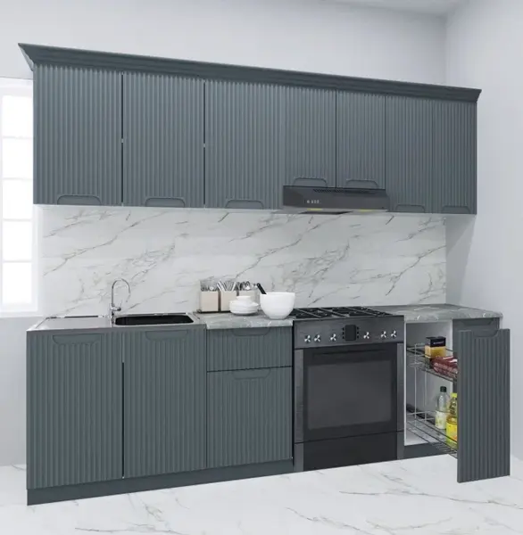 Set bucatarie SPACE 240 cm, 8 corpuri, corp Jolly, blat termorezistent, fronturi MDF, antracit