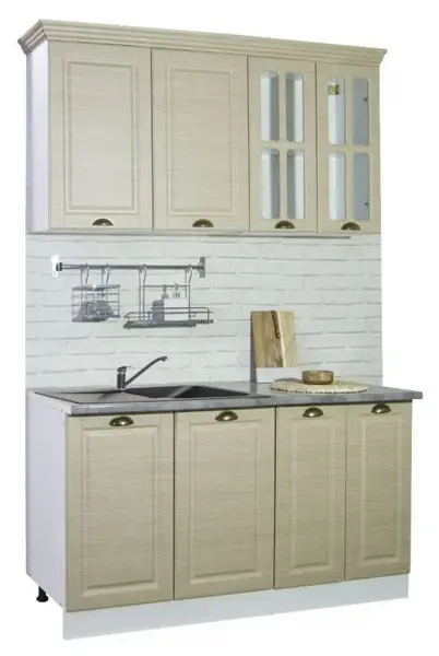 Set bucatarie SQUARE 140 cm, 4 corpuri, blat termorezistent, fronturi MDF, fag rustic