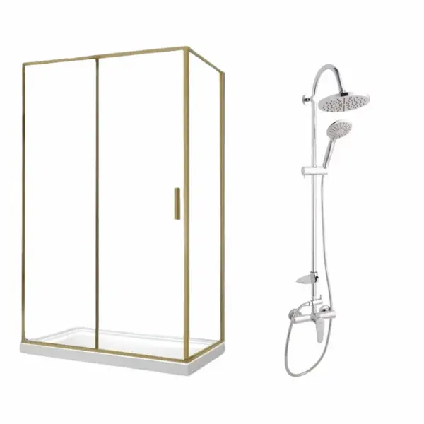 Set cabina dus aurie 120x90 cm Mediterraneo Petra Gold plus coloana de dus crom Ferro Algeo