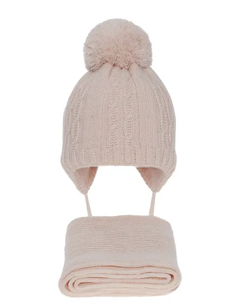 Set caciula cu fular Candy corai