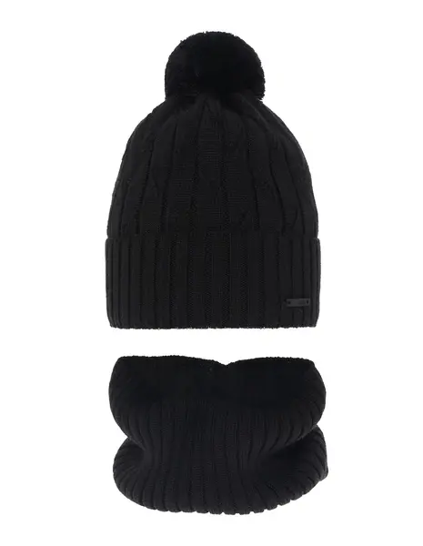 Set caciula cu fular circular Merinos Talar negru