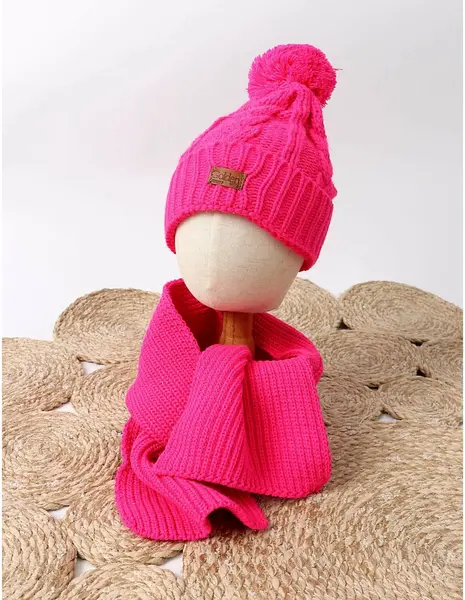 Set caciula cu fular GOLDEN ciclam
