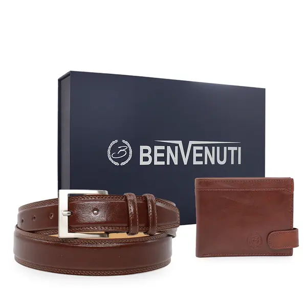 Set Cadou Bărbați Benvenuti maro cognac din piele 336bcadoubvn06co