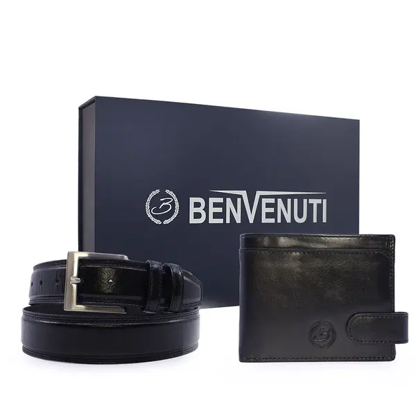 Set cadou bărbați Benvenuti negru din piele 336bcadoubvn06n