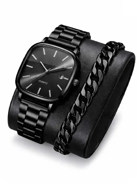 Set Cadou Bărbați Ceas Negru Elegant + Brățară Modernă