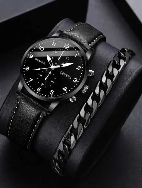 Set cadou bărbați ceas quartz cu curea piele