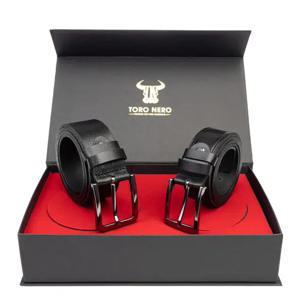 Set cadou barbati din piele naturala curea casual+curea eleganta Classic-Night - 135 cm