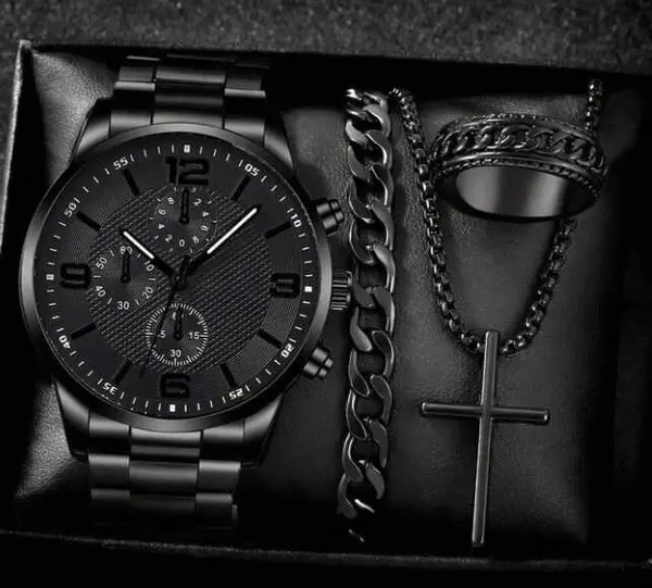 Set cadou ceas negru cu accesorii