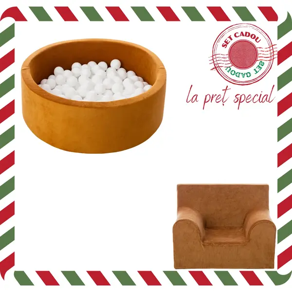 Set Cadou Craciun Piscina cu bile + fotoliu pentru copii, Galben Muștar, TWINDECO Christmas
