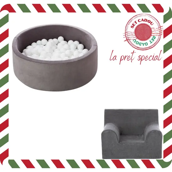 Set Cadou Craciun Piscina cu bile + fotoliu pentru copii, Gri, TWINDECO Christmas