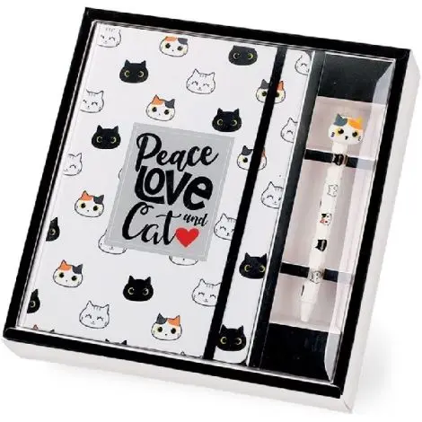 Set cadou cu carnet A5 si pix erasable, cu design pisicute, iTotal
