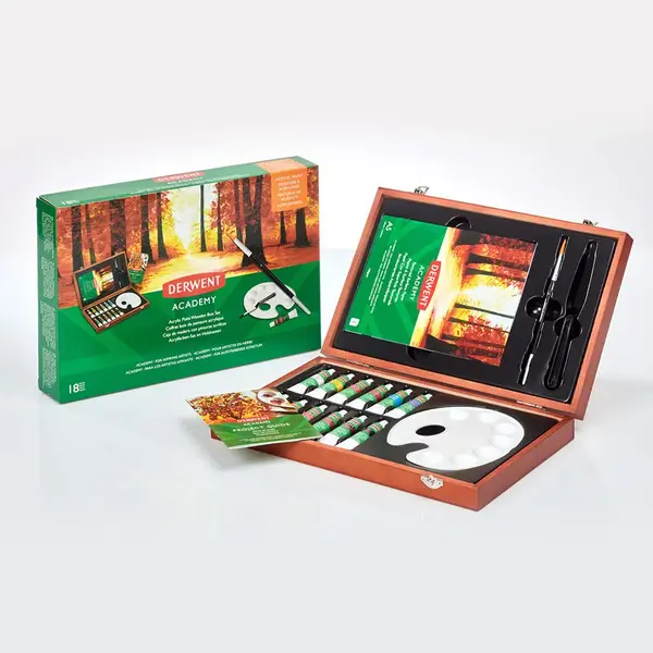 Set cadou culori acrilice Derwent Academy tuburi de 12 ml pensula 18 buc/set Set cadou culori acrilice Derwent Academy tuburi de 12 ml pensula 18 buc/set