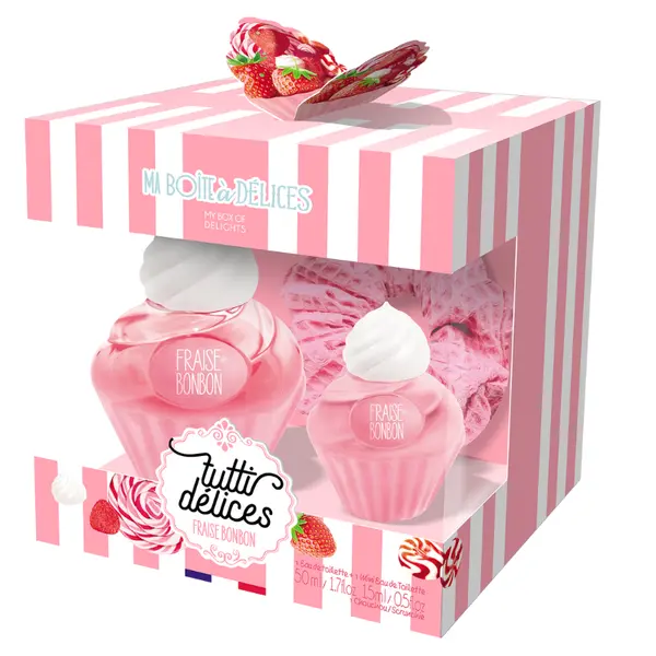 Set cadou dama Tutti Delices Fraise Bonbon, Corania | EDT 50 ml + EDT15 ml + accesoriu par