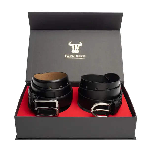 Set cadou din piele naturala curea femei+curea barbati negru Middle-Basic - 135 cm / 135 cm