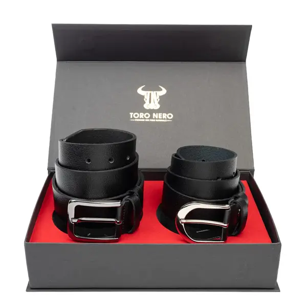 Set cadou din piele naturala curea femei+curea barbati negru Thick-Night - 105 cm / 105 cm