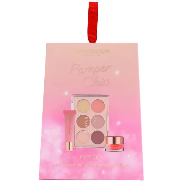 Set Cadou Paleta pentru Fata 6 Nuante 10g + Balsam pentru Buze cu Aroma de Capsuni 12ml + Scrub pentru Buze Pamper Chic 15g