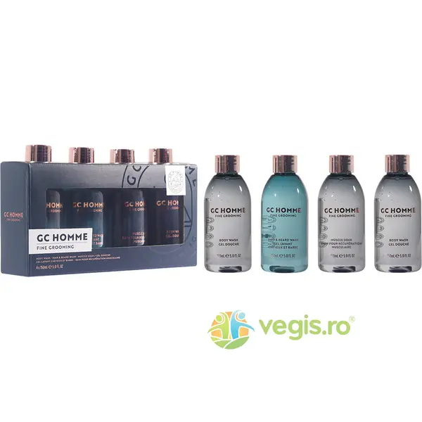 Set Cadou pentru Barbati Bathing Line Up Fine Grooming (Gel de Dus, Sampon pentru Par si Barba, Spuma de Baie pentru Relaxarea Muschilor)
