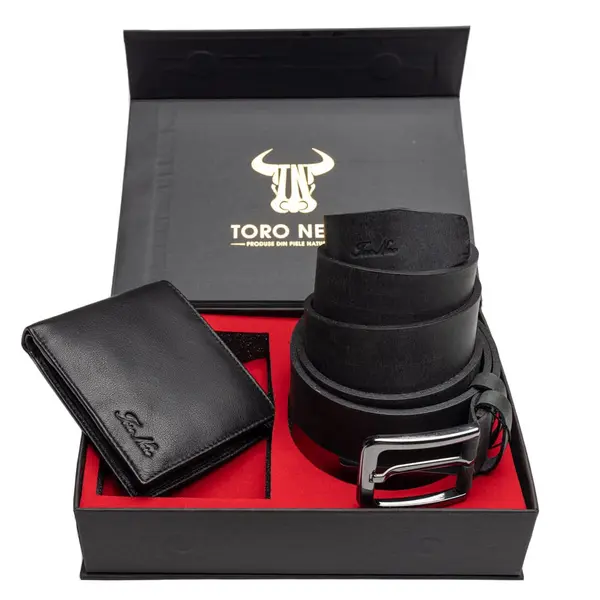 Set cadou portofel + curea din piele pentru barbati Max-Rubber - 110 cm