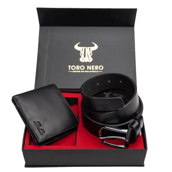 Set cadou portofel + curea din piele pentru barbati Max-Smooth - 110 cm