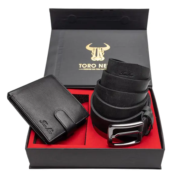 Set cadou portofel + curea din piele pentru barbati Vox-Rubber - 125 cm