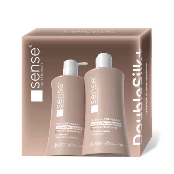 Set cadou sapun si gel de dus Sense DoubleSilk 330ml Set cadou DoubleSilk Vanilie & Macadamia 330ml sapun si gel de dus