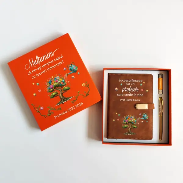 Set Cadou Sijia Personalizat GPK33 Portocaliu cu Auriu