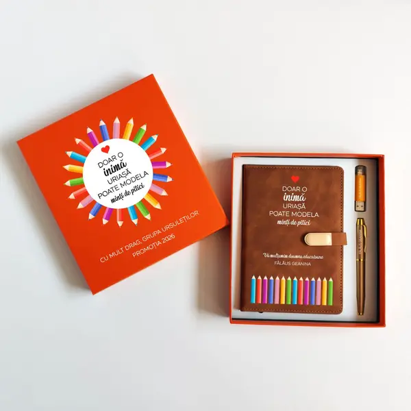 Set Cadou Sijia Personalizat GPK34 Portocaliu cu Auriu
