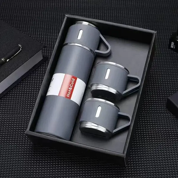 Set Cadou Termos 500ml cu 3 Cesti Inox Perete Dublu Pastreaza Bauturi Calde Reci 12 Ore Etans